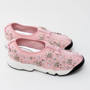 Dior Women’s Pink/Silver Embellished Mesh Fusion Sneakers Size 37 EU